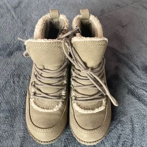 Green/brown wedge heeled autumn boots -girls size 1